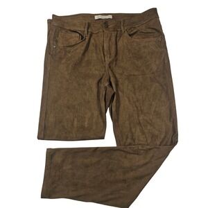 Odyn Womens Super Soft Faux Suede Pants Brown Slim Leg Stretch Size 14 RN 114542